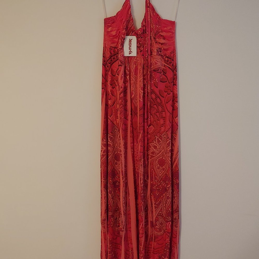 Red Print Long Halter Dress